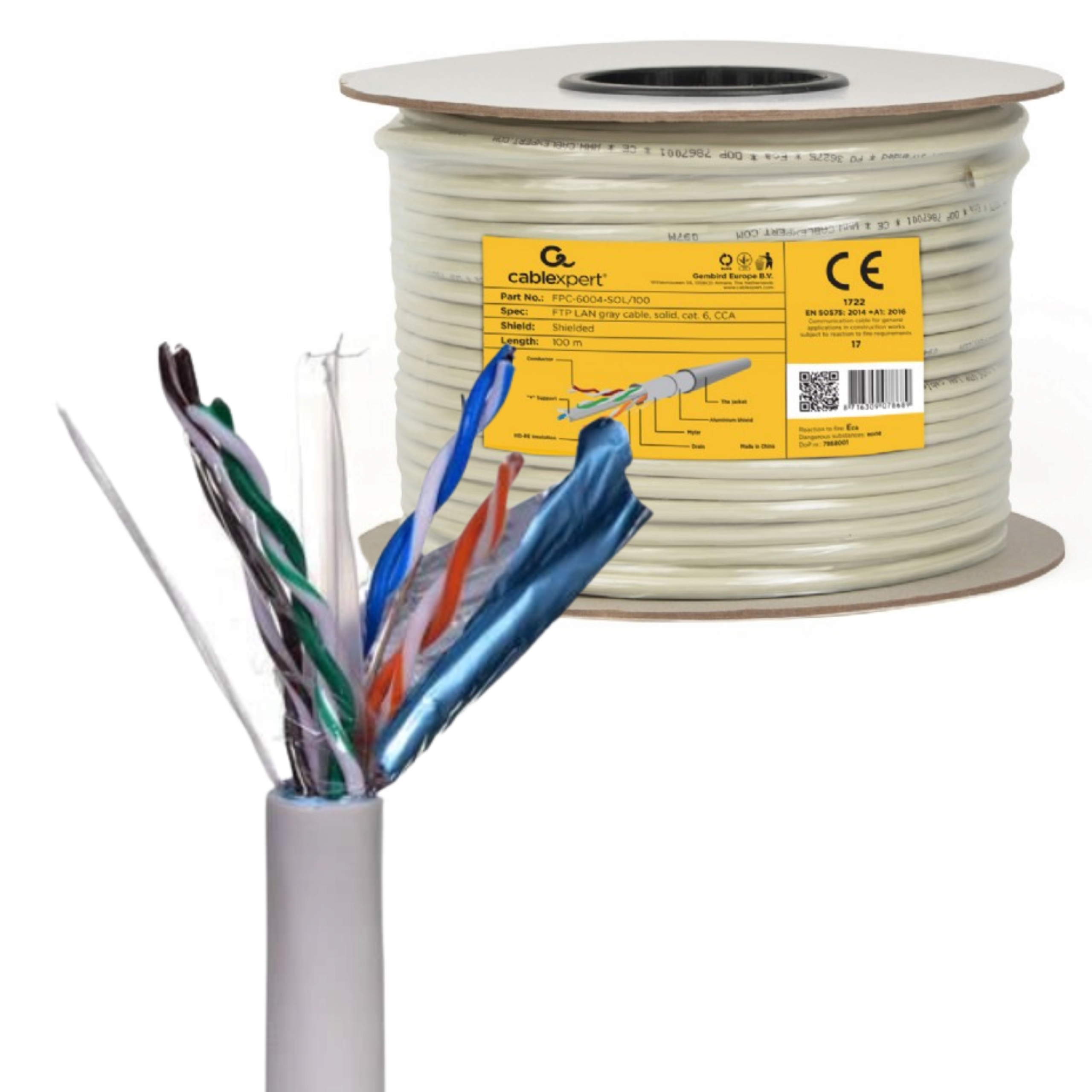 Skrętka F/utp (ftp) Cat 6 Gembird 100m kabel Lan AWG23 Cca rolka