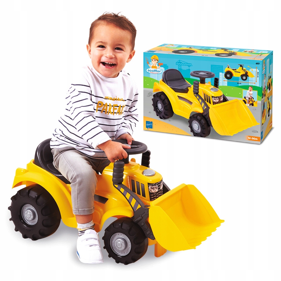 Jeździk Traktor Żółty Chodzik Spychacz Dla Dzieci Ruchomą Łyżką I Schowek