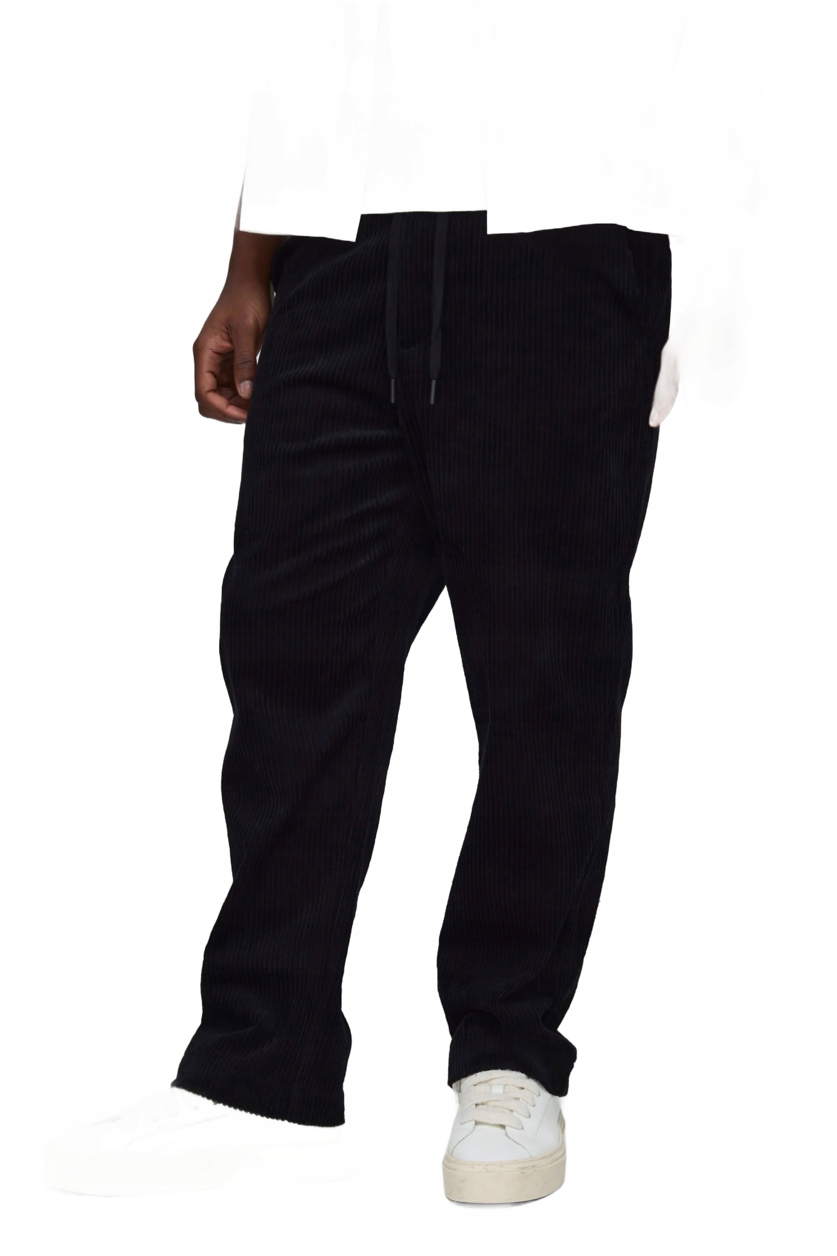 Boohooman Pánské Kalhoty Casual Jednoduché Černé Manšestrové Na Provázku 34 Z3A