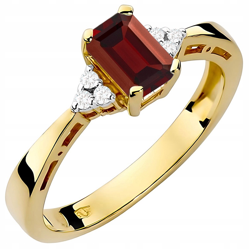 Zlatý Prstýnek ryzosti 585 s granátem 0,70 ct a brilianty 14k