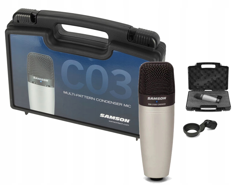 Samson C03 vysoko membránový kondenzátorový mikrofón Phantom držiak do kufra