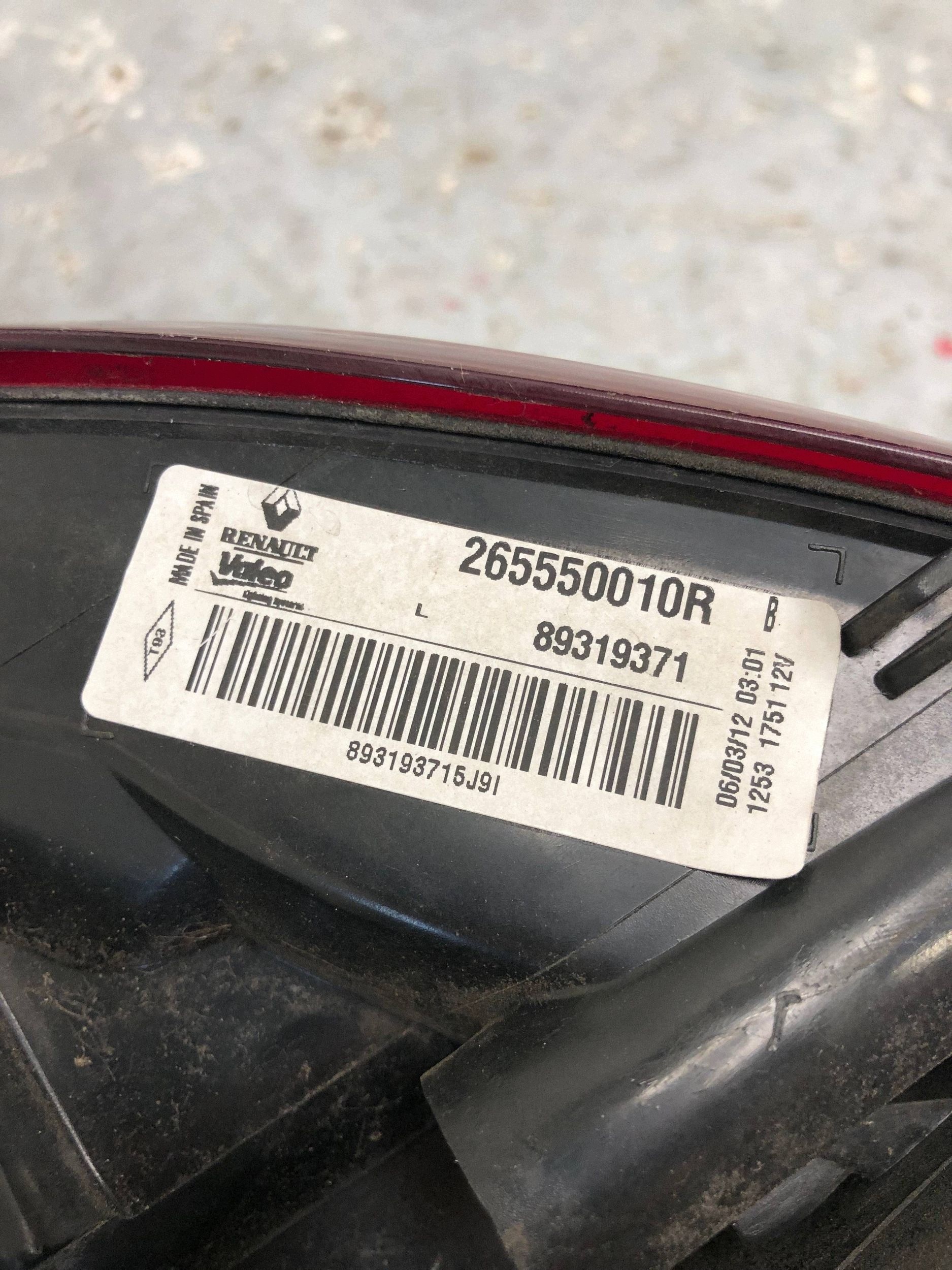 light left rear part RENAULT MEGANE III KOMBI 265550010R