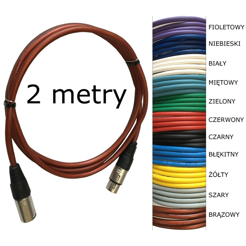 Przewód mikrofonowy brązowy 2 m Xlr ręcznie lutowany złącza Proel