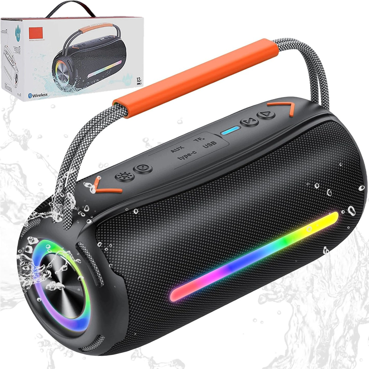 Bluetooth reproduktor 5,4 Přenosný Vodotěsný IPX6 s basem a Rgb Černý 20W