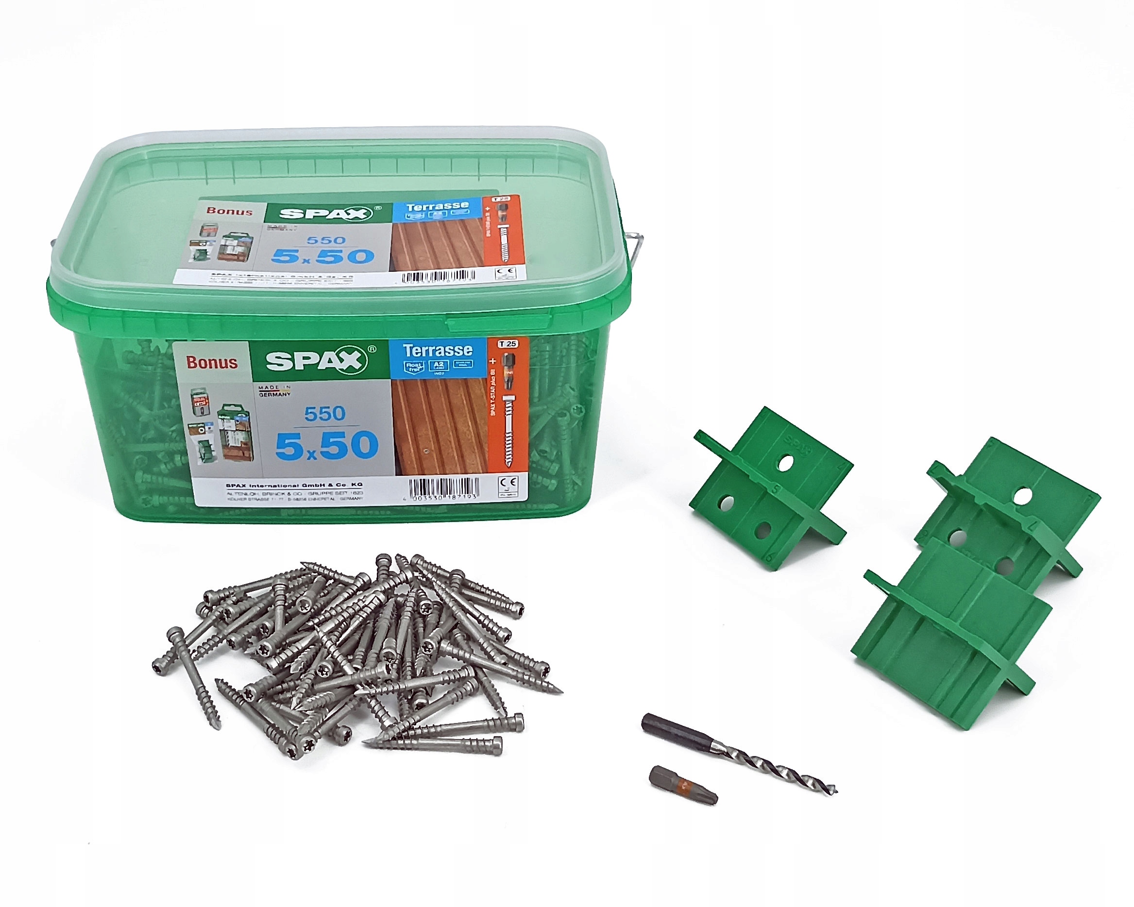 Wkręty tarasowe Spax-d 5x50 A2 TX25 550 szt zestaw