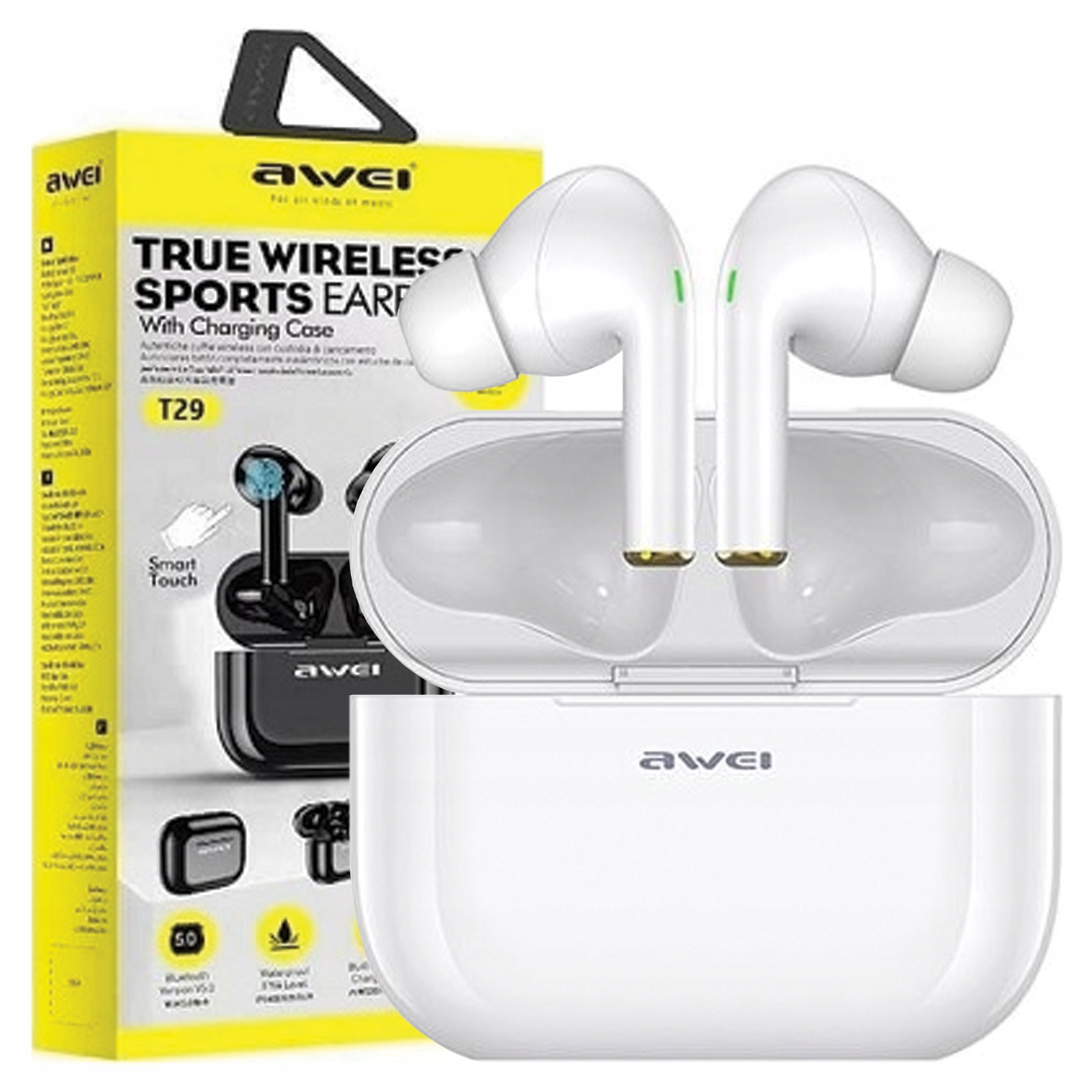 Awei Bluetooth 5.0 sluchátka T29 Tws+ dokovací stanice bílá/bílá