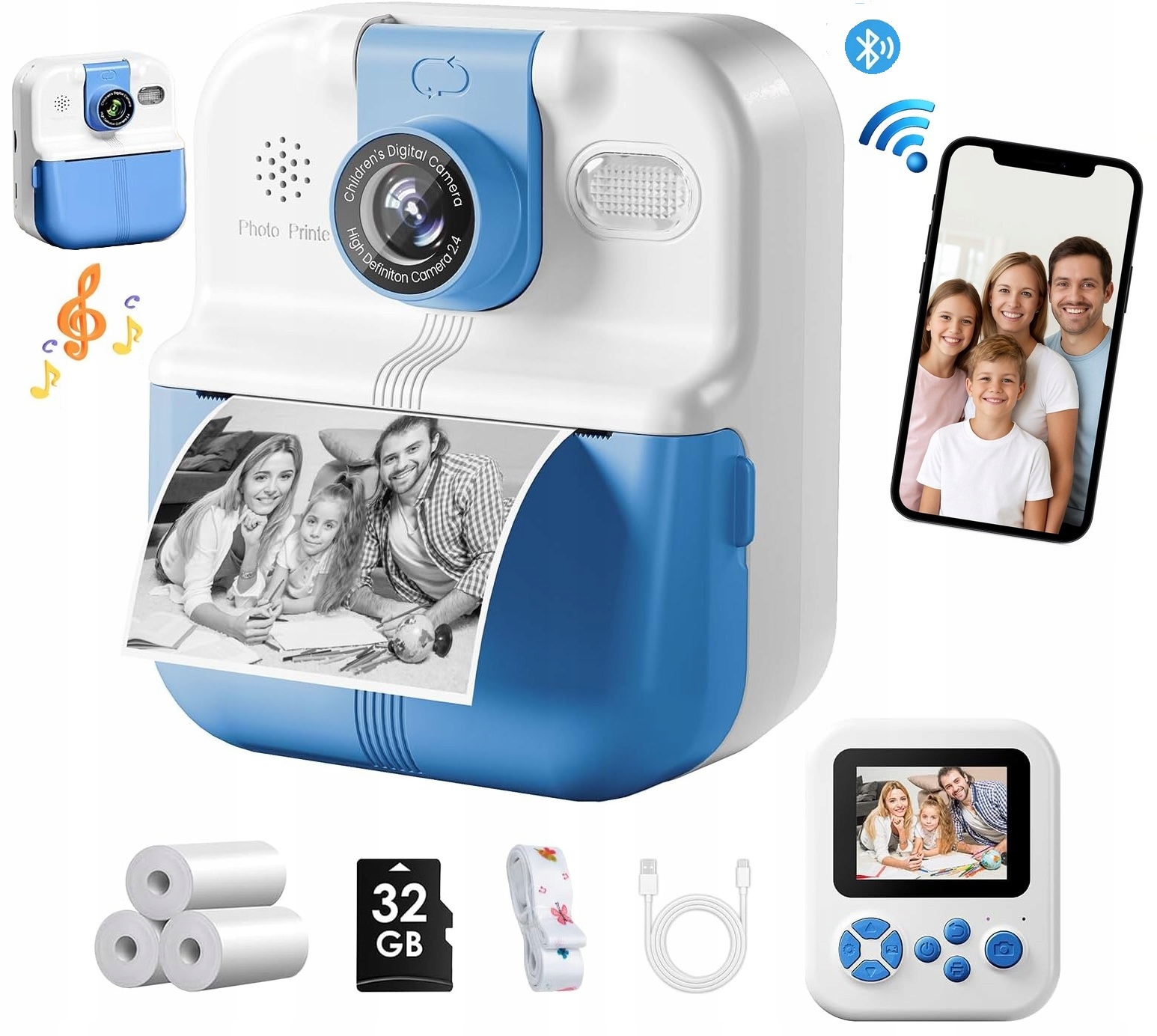 Instantní fotoaparát pro děti Tisk z telefonu Objektiv 180 32GB karta