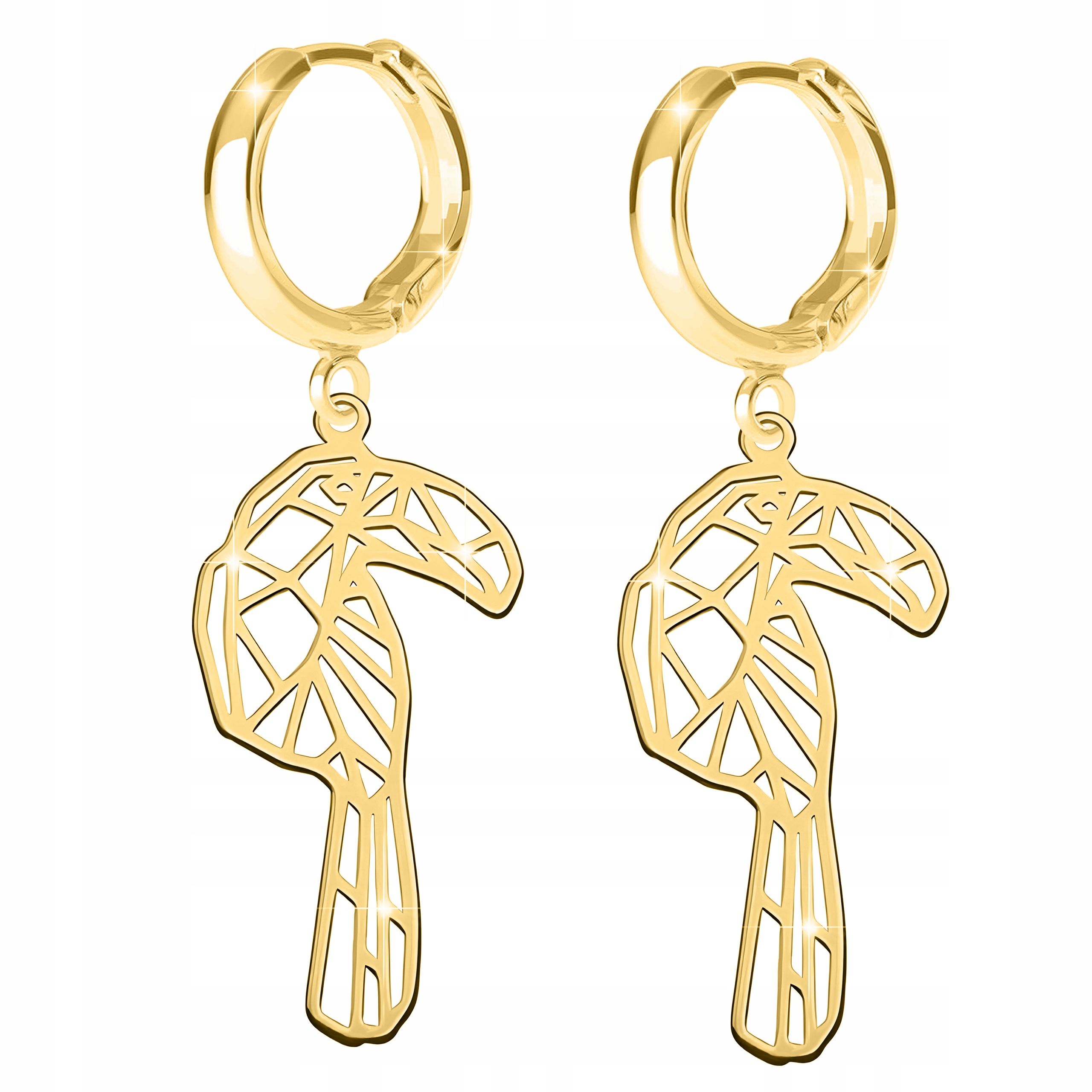 Zlaté Náušnice 925 Rajský Pták Ažurové Plíšky Origami Tukan Dlouhé Ptáci