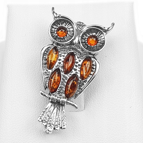 Stříbrná Velká Brož sova z přírodního baltský jantar stříbro Jako Dárek
