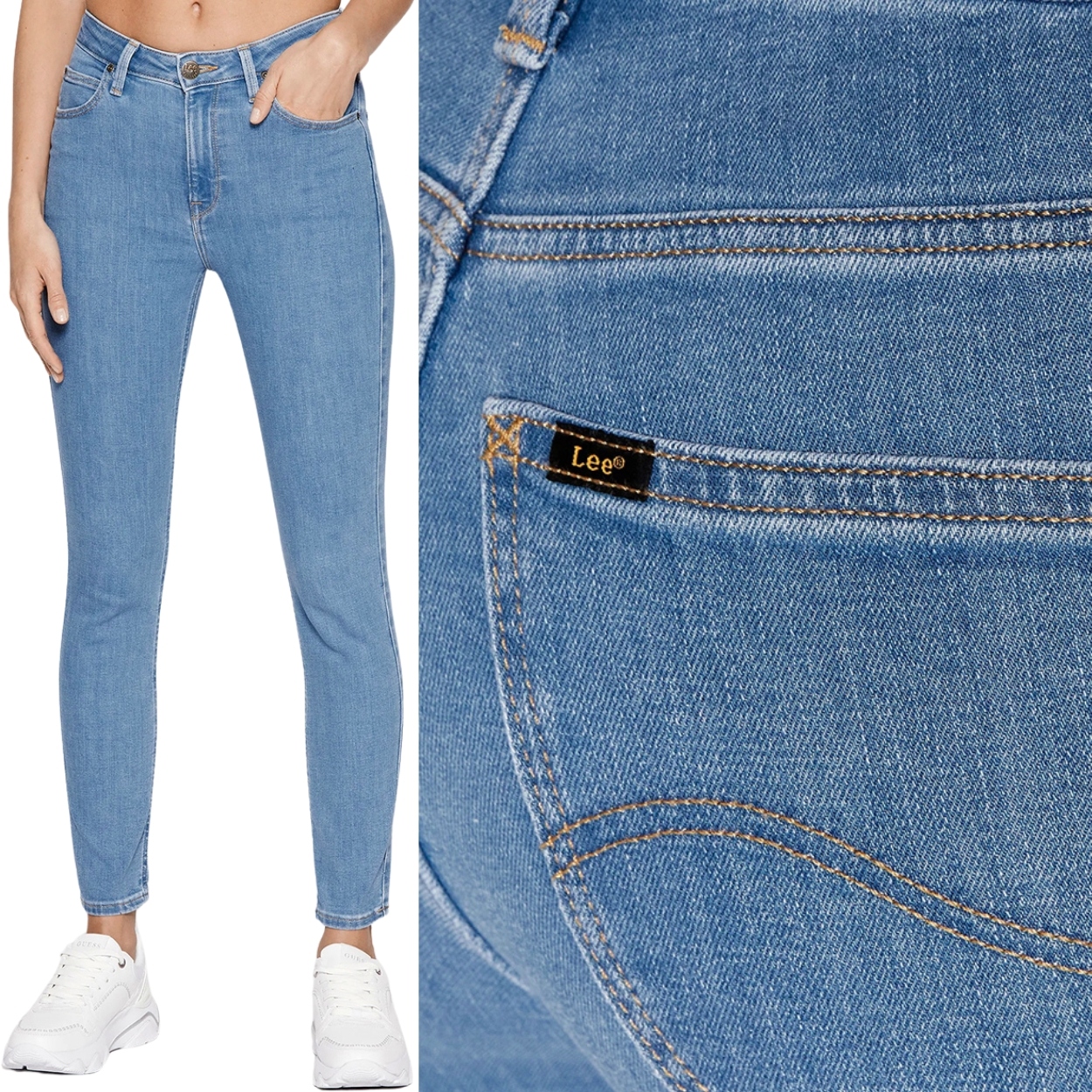 Lee Scarlett High Mid Blue vysoké dámské džínové kalhoty úzké nohavice W28 L31