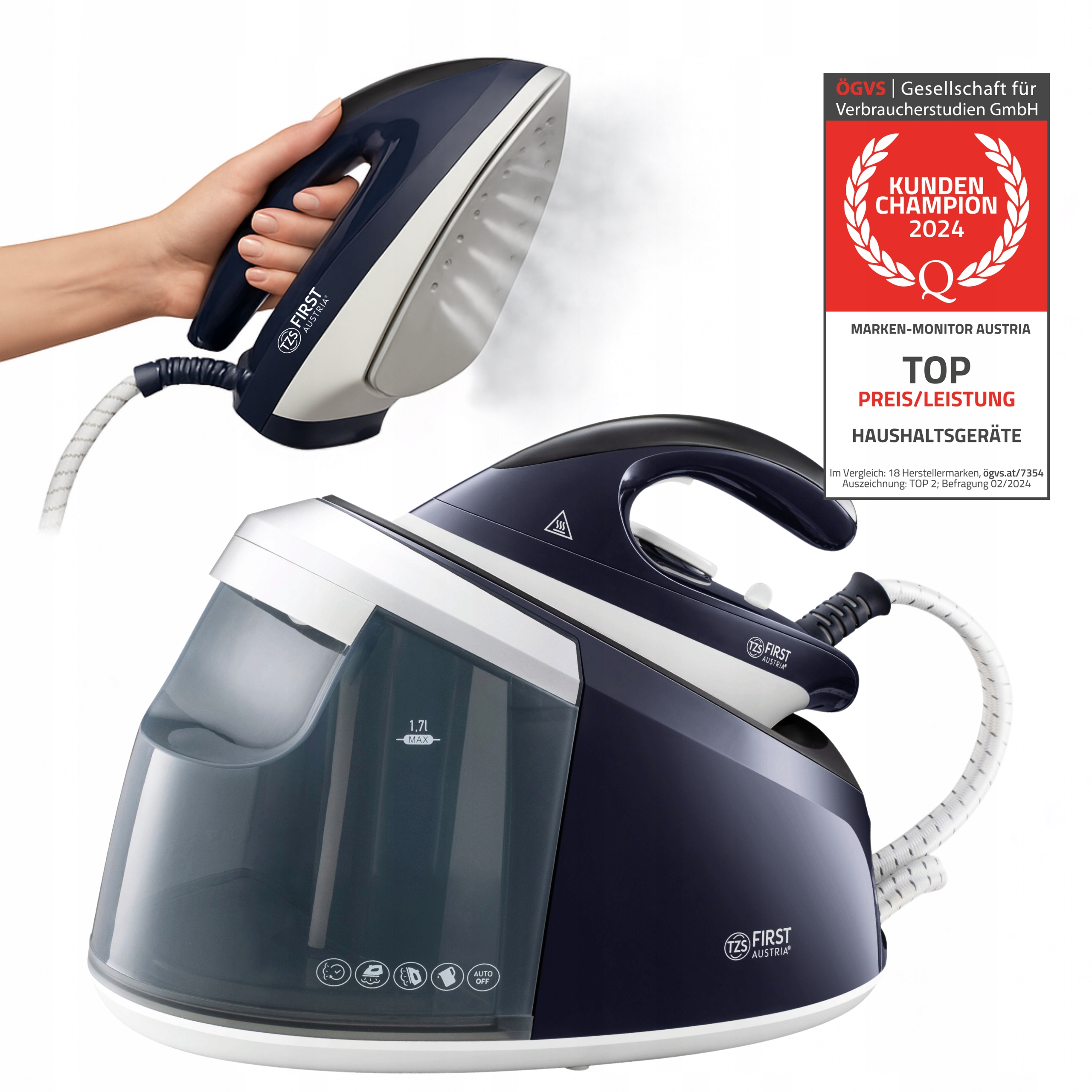 Žehlička s parnou stanicou 3000 W 6 bar Auto-off Keramická pätka 1700 ml