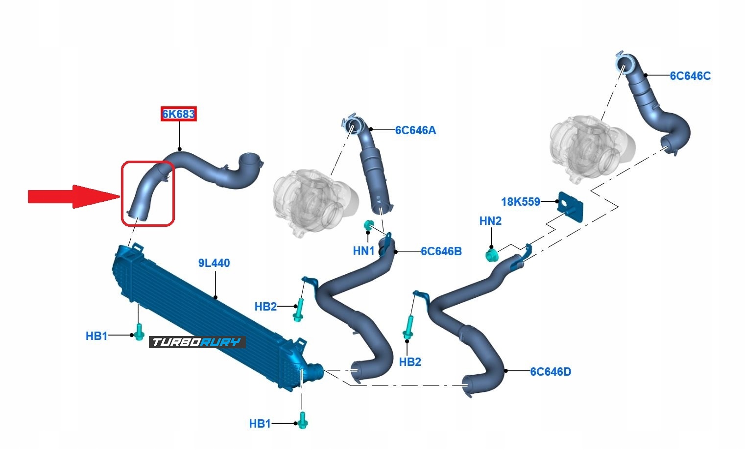 PRZEWÓD RURA WĄŻ TURBO INTERCOOLERA FORD KUGA 2.0 TDCi 1771614 AV416K863AD Typ silnika Diesel
