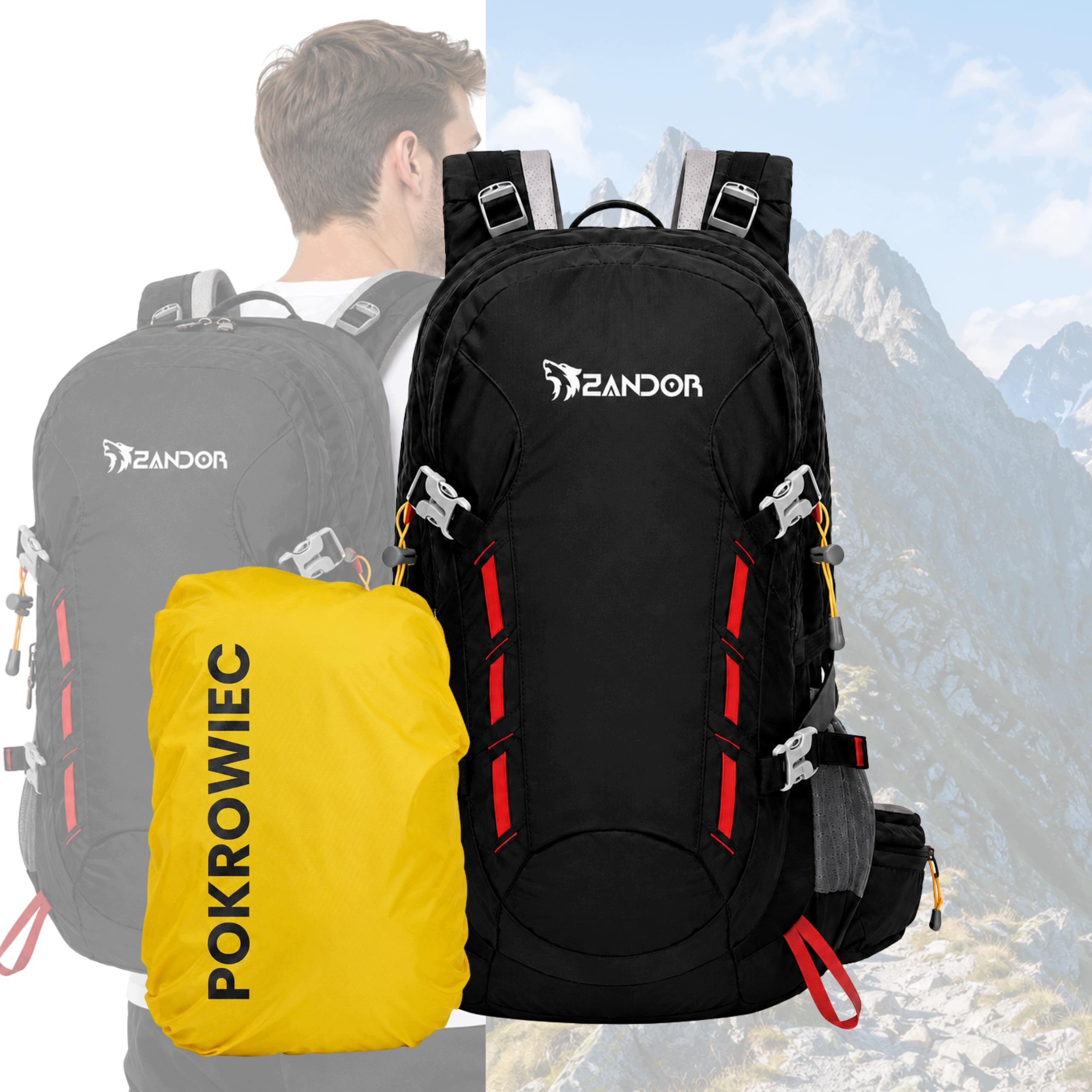 Plecak Turystyczny Górski Trekkingowy Damski Męski 40L Czarny+pokrowiec