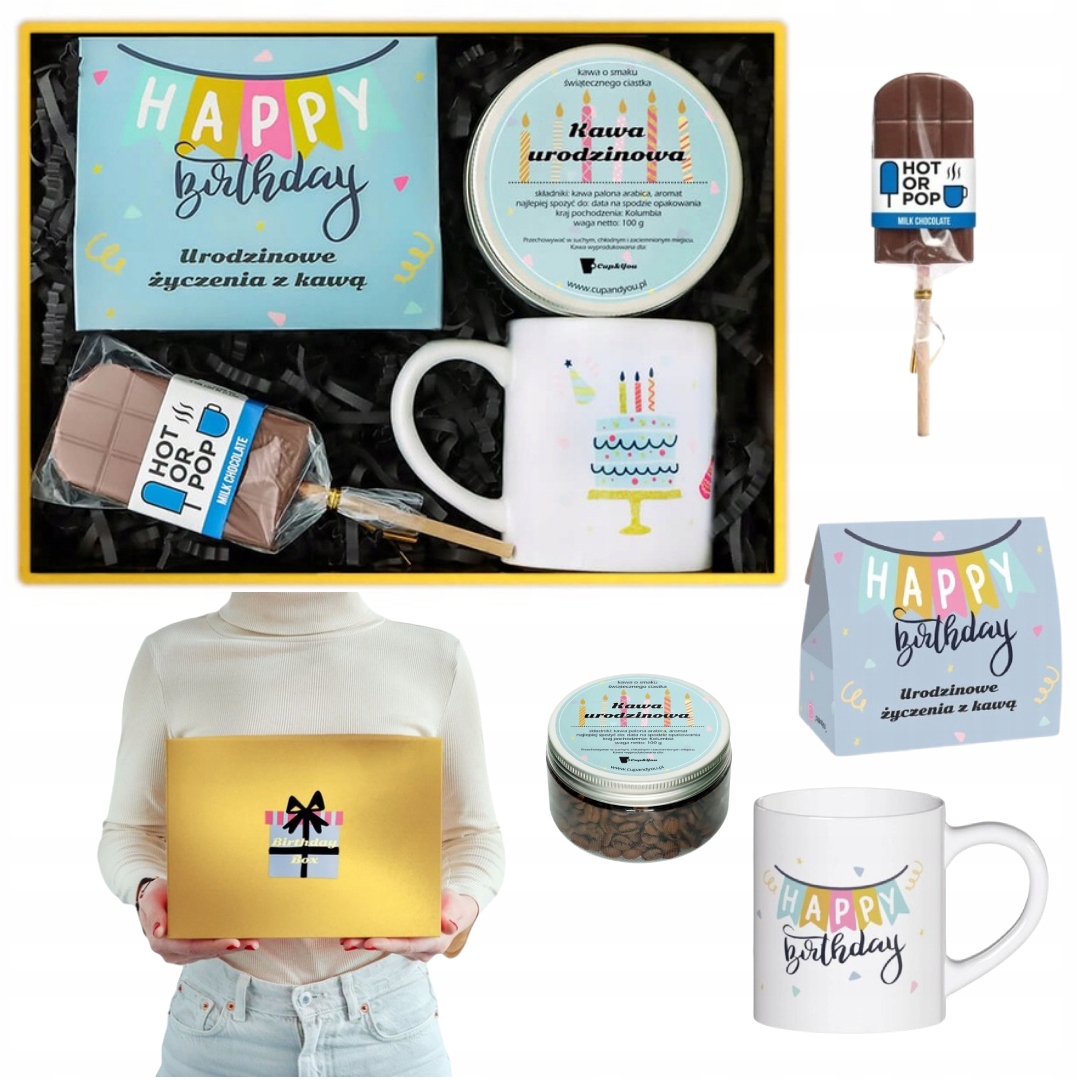 Levně Narozeninový Box s aromatizovanou kávou, čokoládovým lízátkem a hrnkem Gift