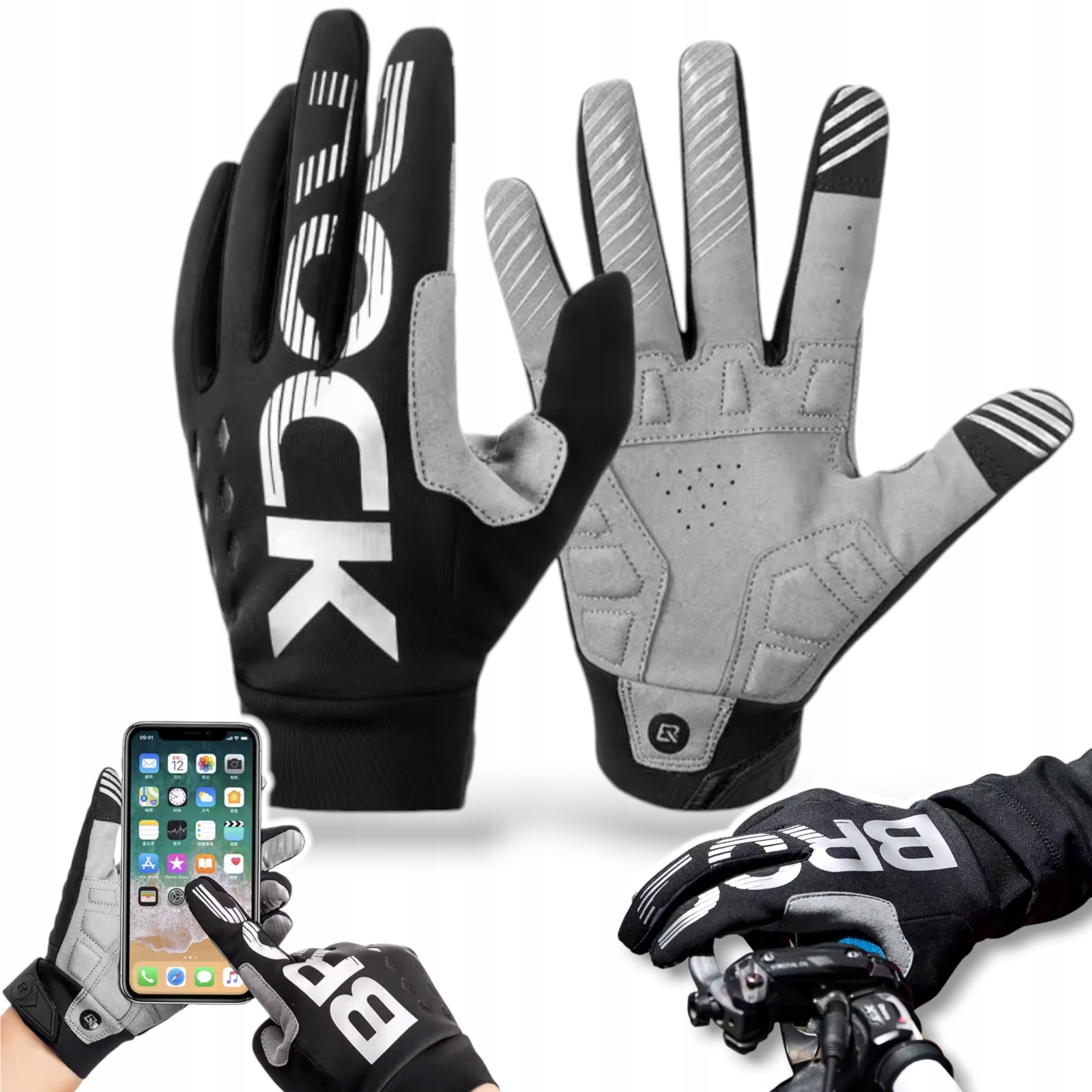 Rękawiczki Rowerowe Sportowe Pełne Ocieplane Dotykowe Żel-sbr Jesień Wiosna