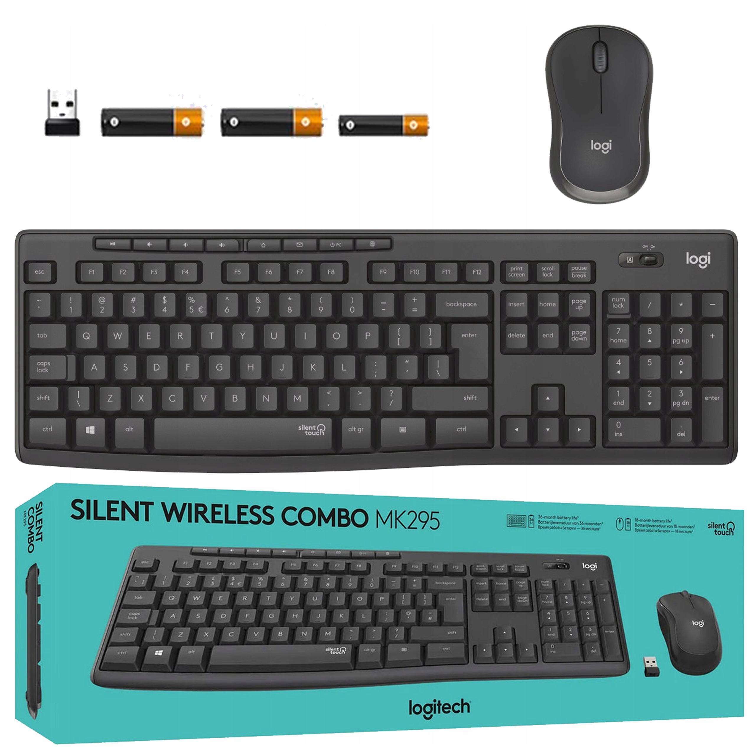 Logitech MK295 bezprzewodowy klawiatura mysz cicha wodoodporna 920-009800