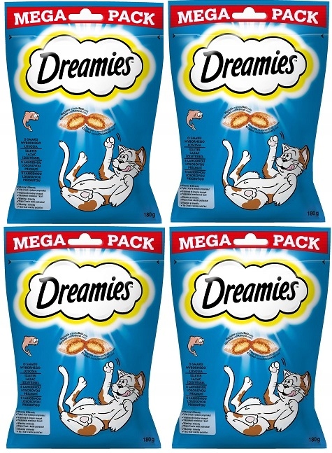 Levně 4x Dreamies Pack Pamlsek pro kočky s lososem 180 g Rybí paštiky