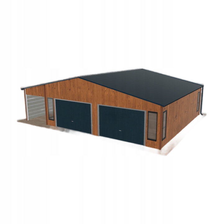 Plechová garáž 8x8 m s přístřeškem Zlatý dub