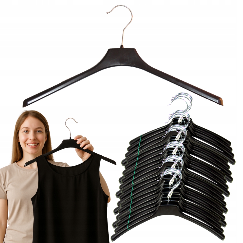 Černé šatní věšáky na otočné oblečení Kroton 50 ks