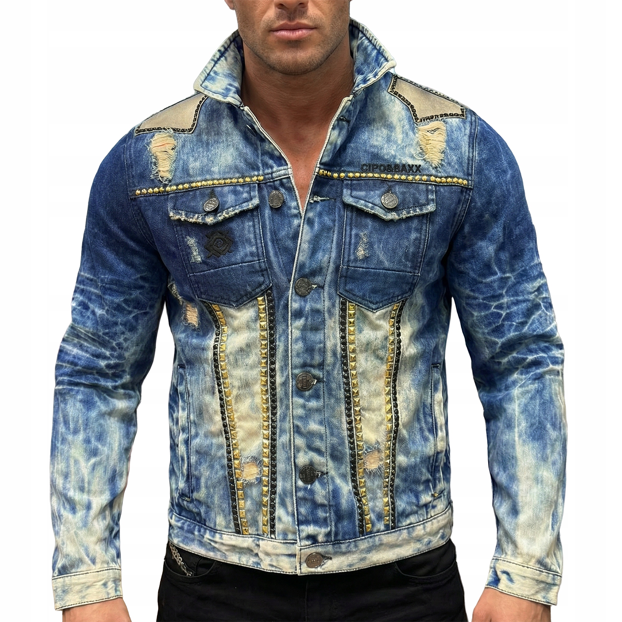 Bunda Cipo Baxx Džínová Katana Přetíratelná Cvočky Šatonové Růže