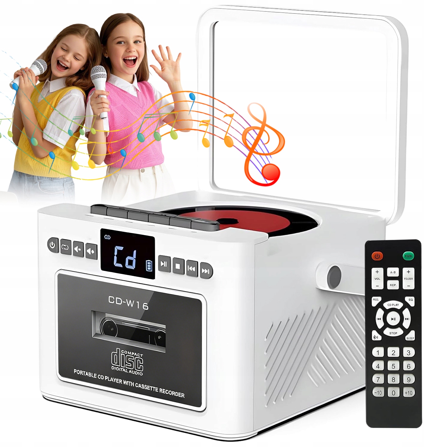 Bluetooth CD Přehrávač Reproduktor Fm Rádio Usb Kazeta Aux Sd Bílá