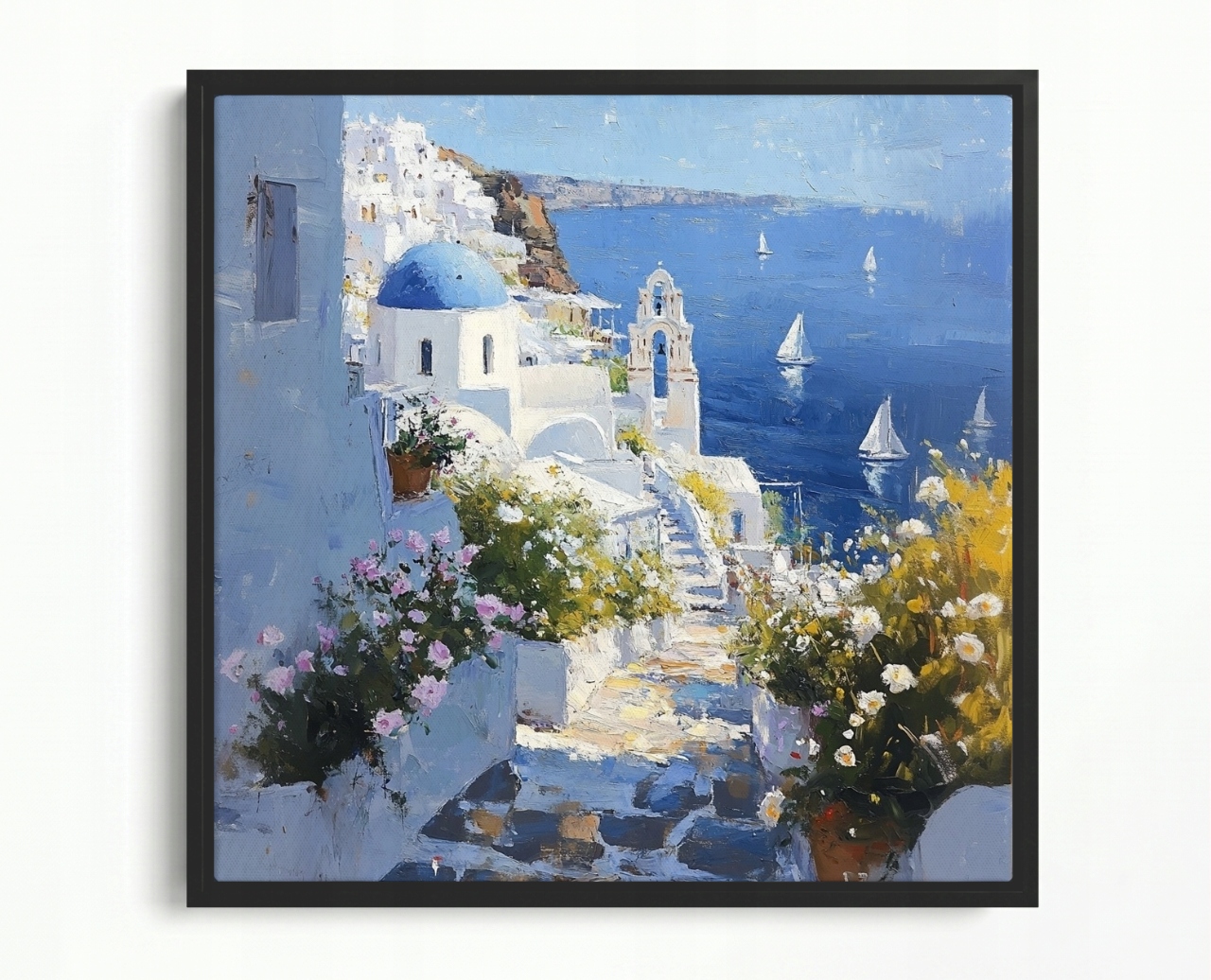 Obraz Rám Americký Box Krajina Řecko Santorini Moře Pohled Na Schody 50x50