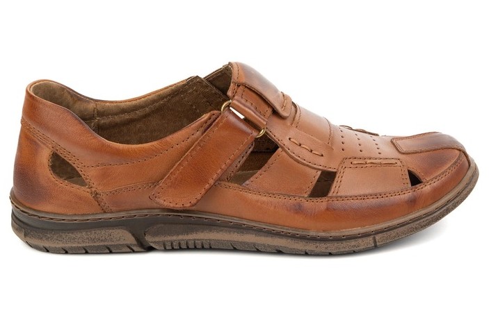 Buty Męskie Skórzane Letnie Polskie Na Rzepy Komodo 937 Brązowe Karmel 43