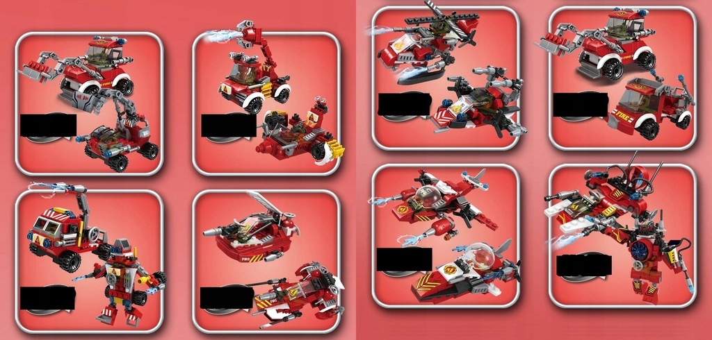 Klocki WÓZ STRAŻ POŻARNA Auto 806el 8w1 Materiał plastik