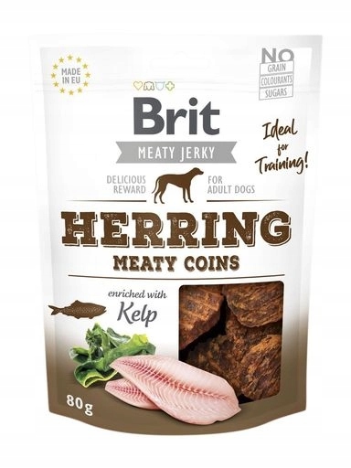 5x Brit Jerky Snack masové mince se sleděm a mořskou řasou 80g