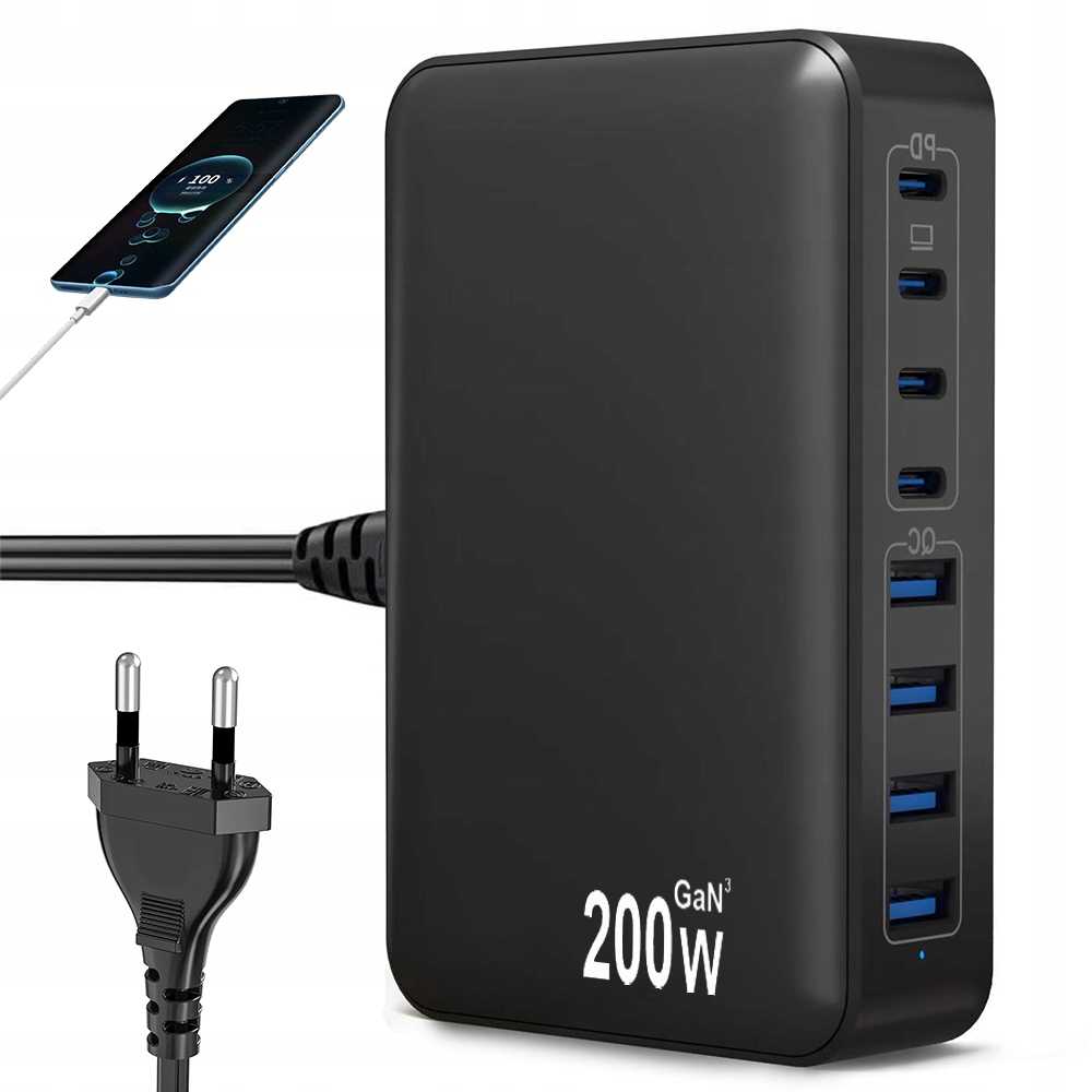 Ładowarka Usb 8 Port 200W Stacja Ładująca Fast Charge 4 Usb C Do Laptopa