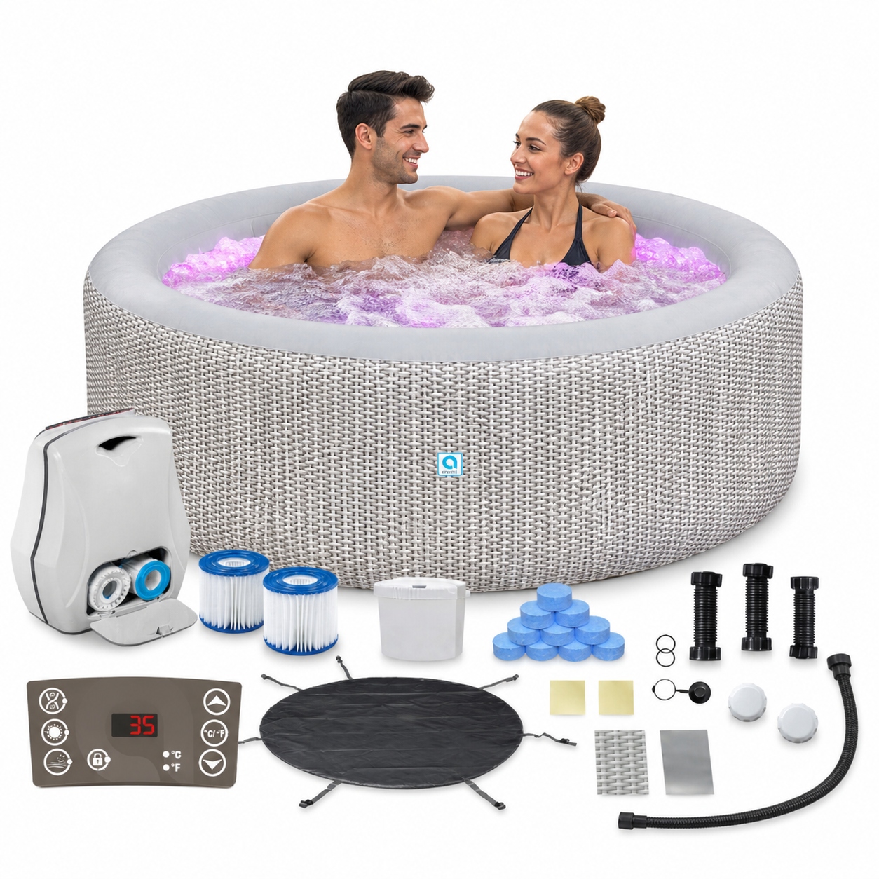 Jacuzii Ogrodowe Dmuchane Spa 6 Osobowe Z Hydromasaż Pokrywa Okrągły 1000L