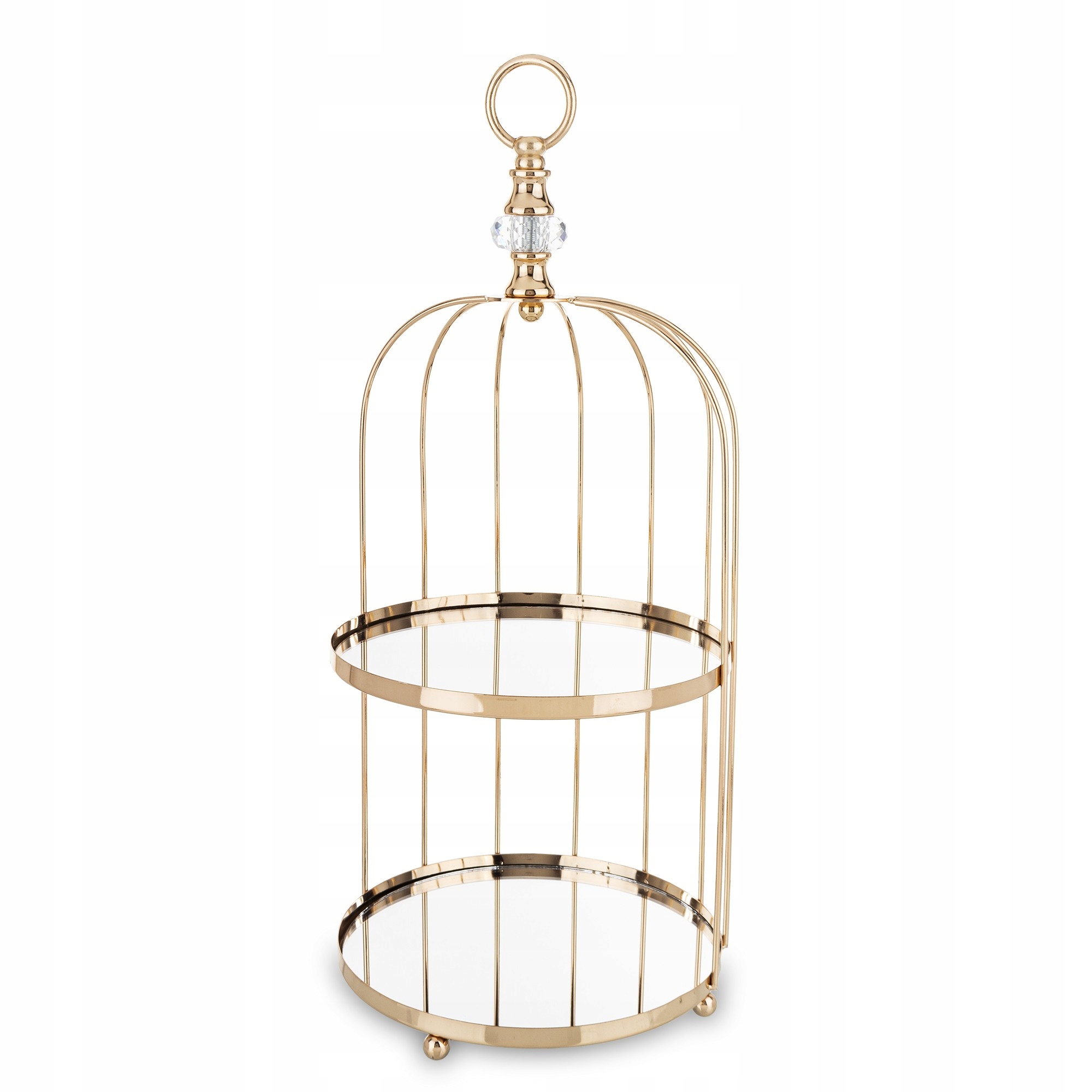 Etážová misa, zlatá kovová klietka so zrkadlami, servírovací stojan na koláče, ovocie a dezerty