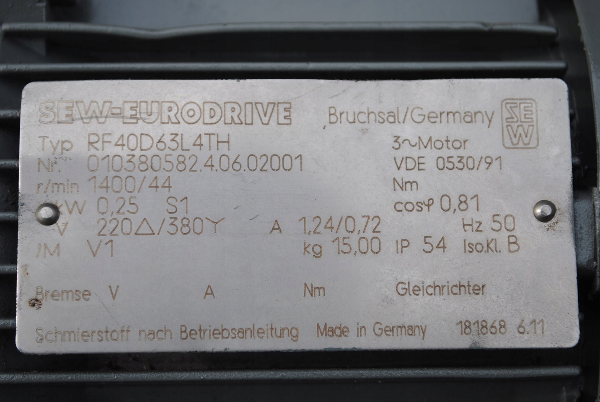 Motoreduktor kołnierzowy 0.25kw. 44obr./min. Sew Marka SEW