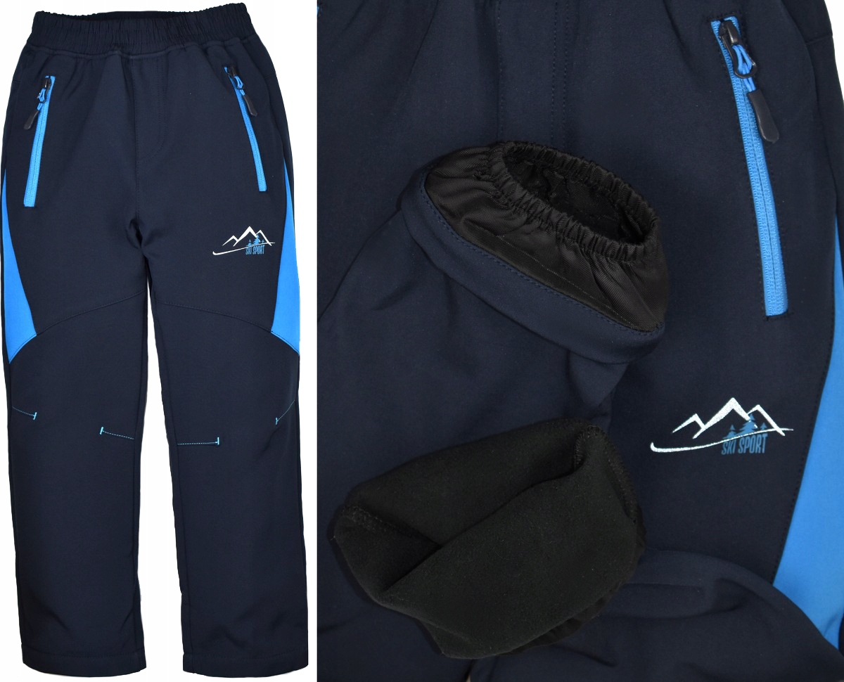 HOLD HANDS Granatowe Zimowe SPODNIE Ocieplane Softshell - 128