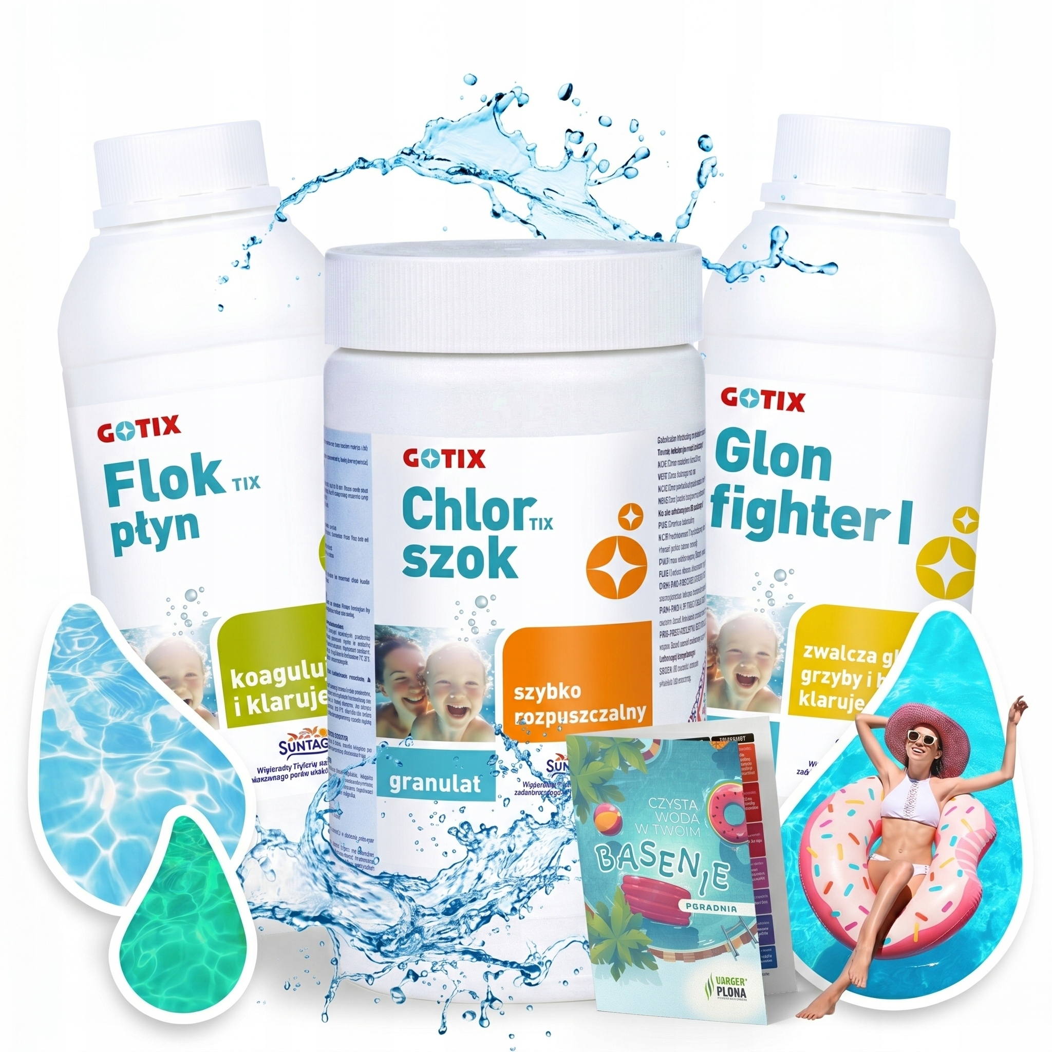 Zestaw Chemia Basenowa Chlortix Szok Glon Fighter Floktix Gotix