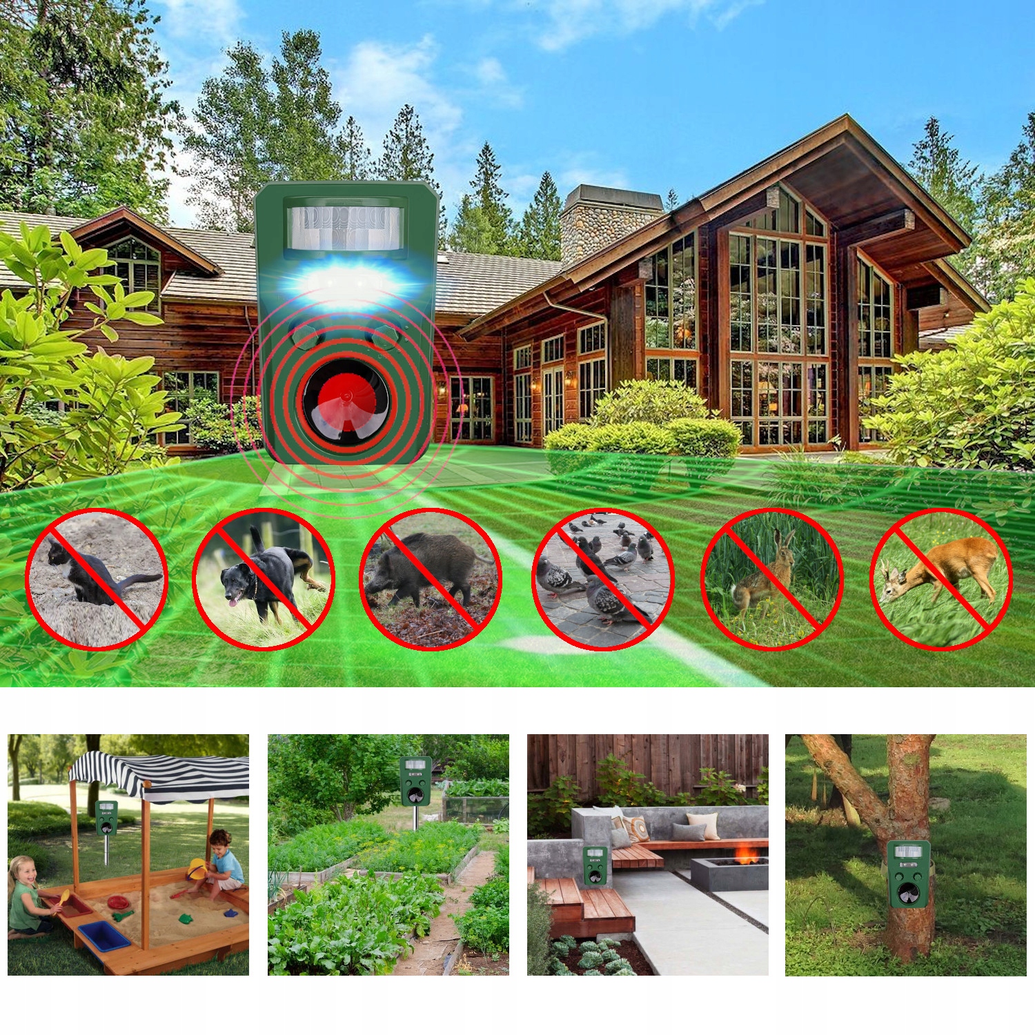 ODSTRASZACZ ZWIERZĄT KOTÓW PSÓW PTAKÓW DZIKÓW 7w1 SOLARNY Z LOKALIZATOREM EAN (GTIN) 5905123217746