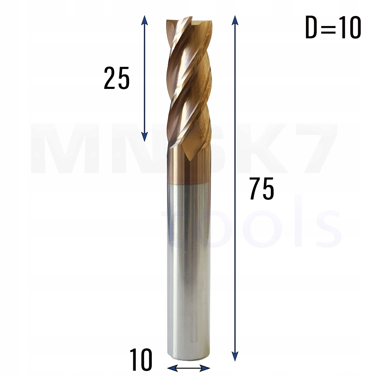 Frez palcowy do metalu 4P fi 10 mm * 75 mm Cnc Vhm Hrc 55