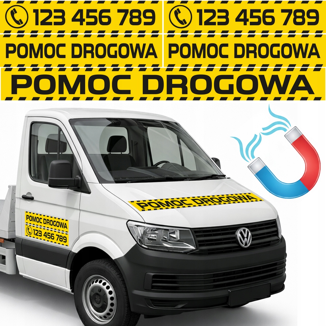 Naklejki Magnes Magnetyczne Pomoc Drogowa Autolaweta Laweta 5 sztuk 100cm