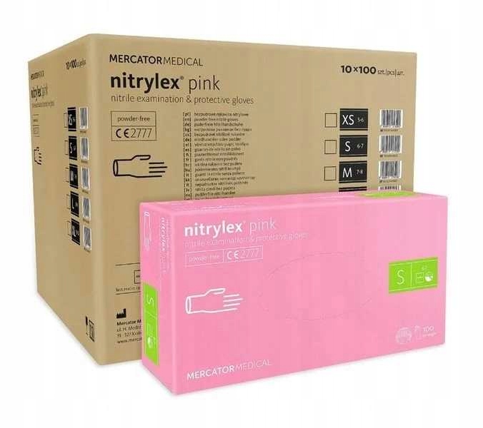 Levně Nitrilové Rukavice Bezpudrové Růžové Nitrylex Pink S Sada 10X100 Ks