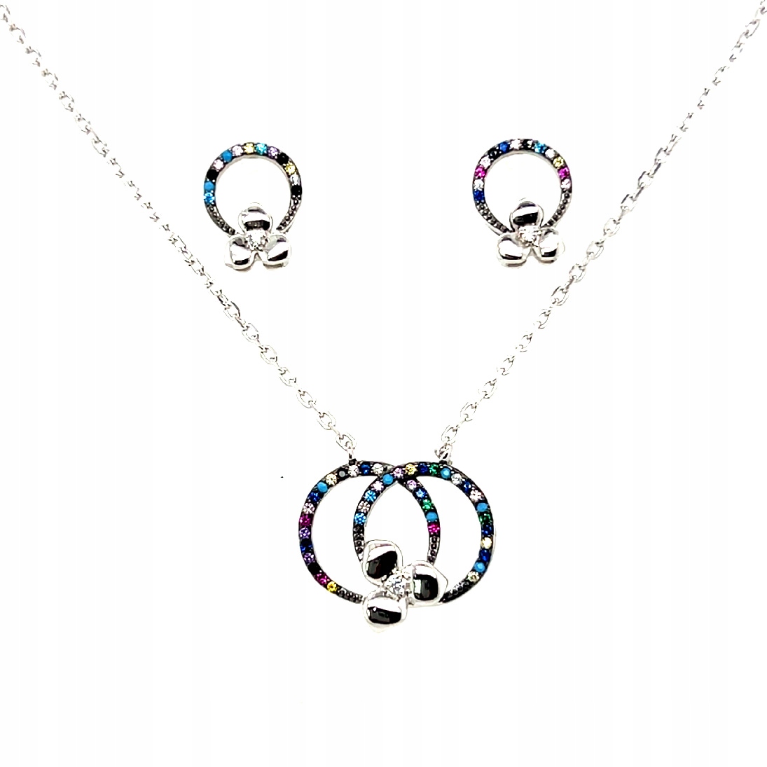 Jemný stříbrný komplet s barevnými zirkony