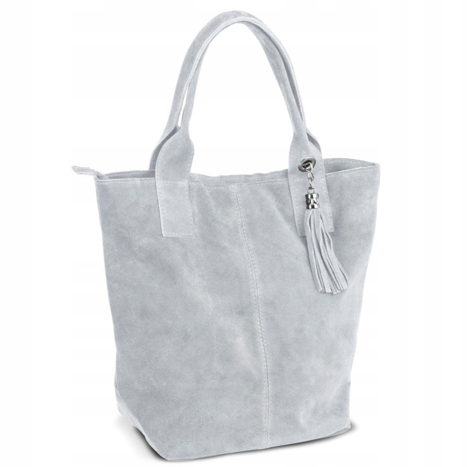 Vera Pelle Torebka Skórzana Zamszowa shopper A4 Jasny Szary A4 Włoska