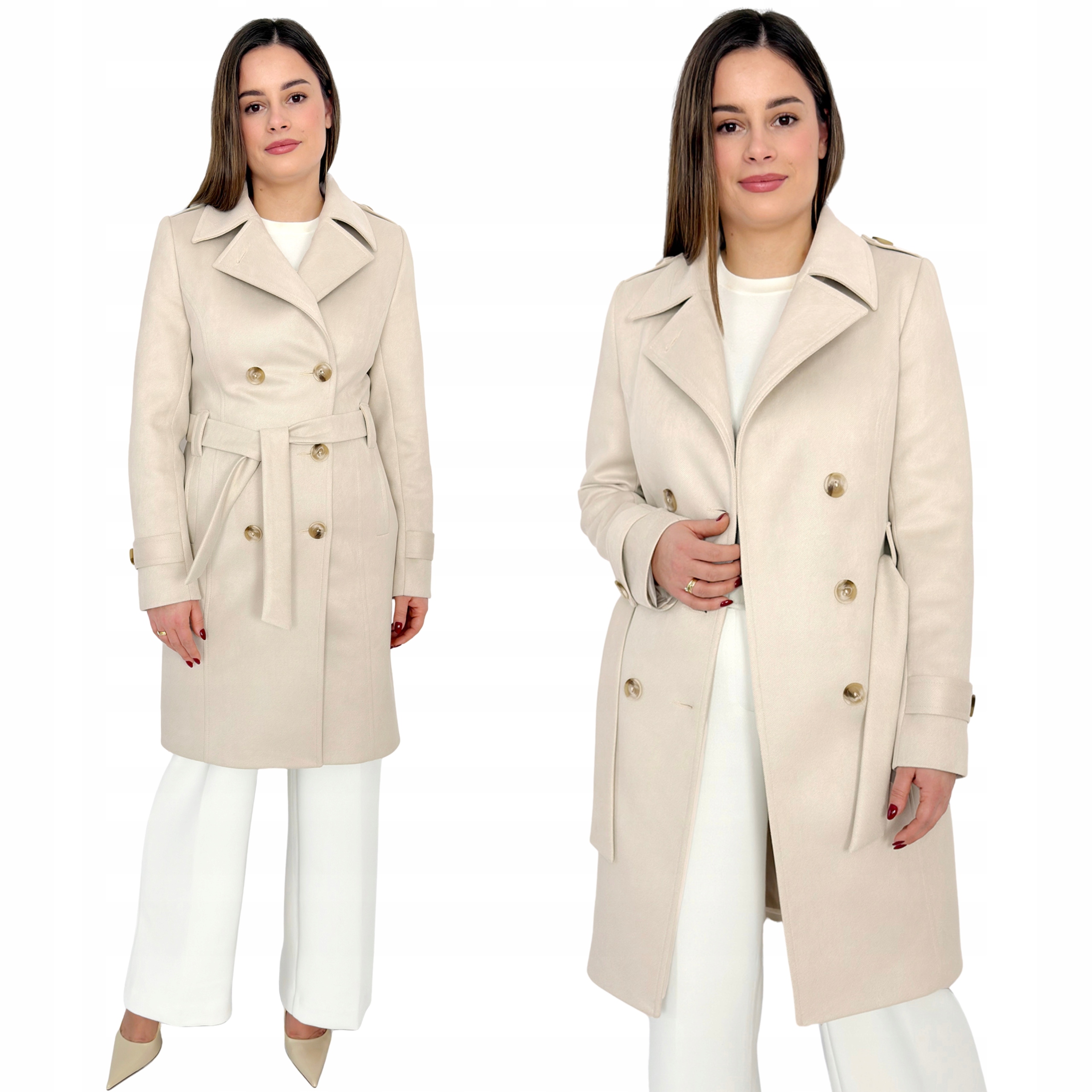 Elegantní dámský jarní dvouřadý trenčkot s páskem Laura Estodo