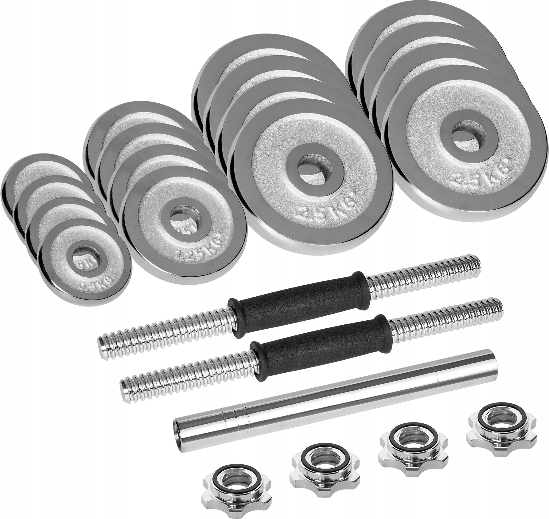 Hantle żeliwne chromowane Rebel Active regulowane z gryfem 30kg RBA-2326-30