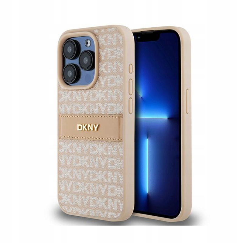 Dkny Leather Mono Stripe & Metal Logo Pouzdro pro iPhone 15 Pro (růžové)
