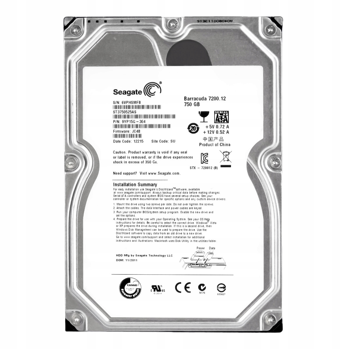 Seagate Barracuda 7200.12 750GB 7.2K 32MB Sata III 3.5'' ST3750525AS