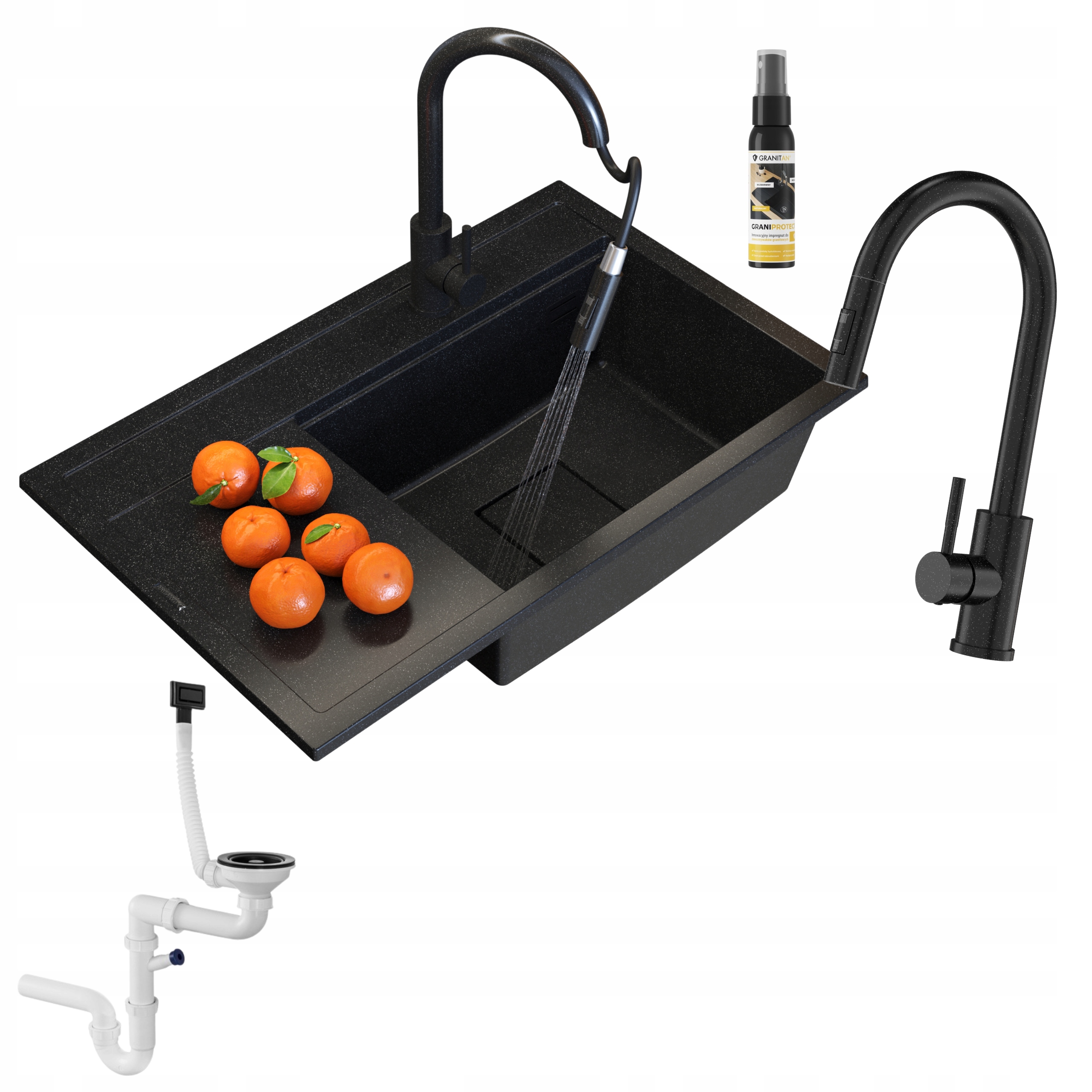 Čierny Granitový Kuchynský Drez S Škvrnami, Batéria, Moderný Set Rendo