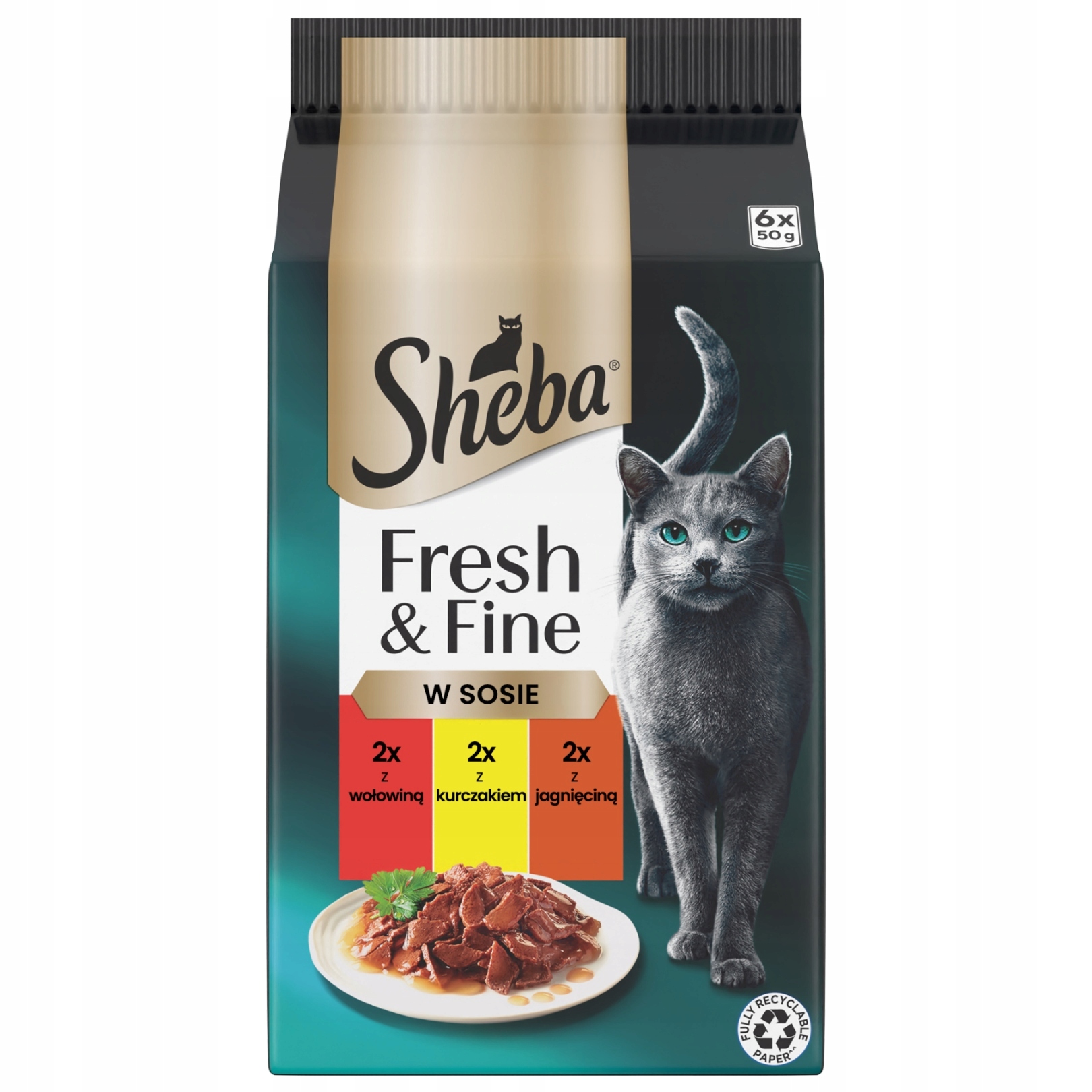 Sheba Fresh & Fine masové pokrmy v omáčce – mokré krmivo pro kočky – 6x50 g