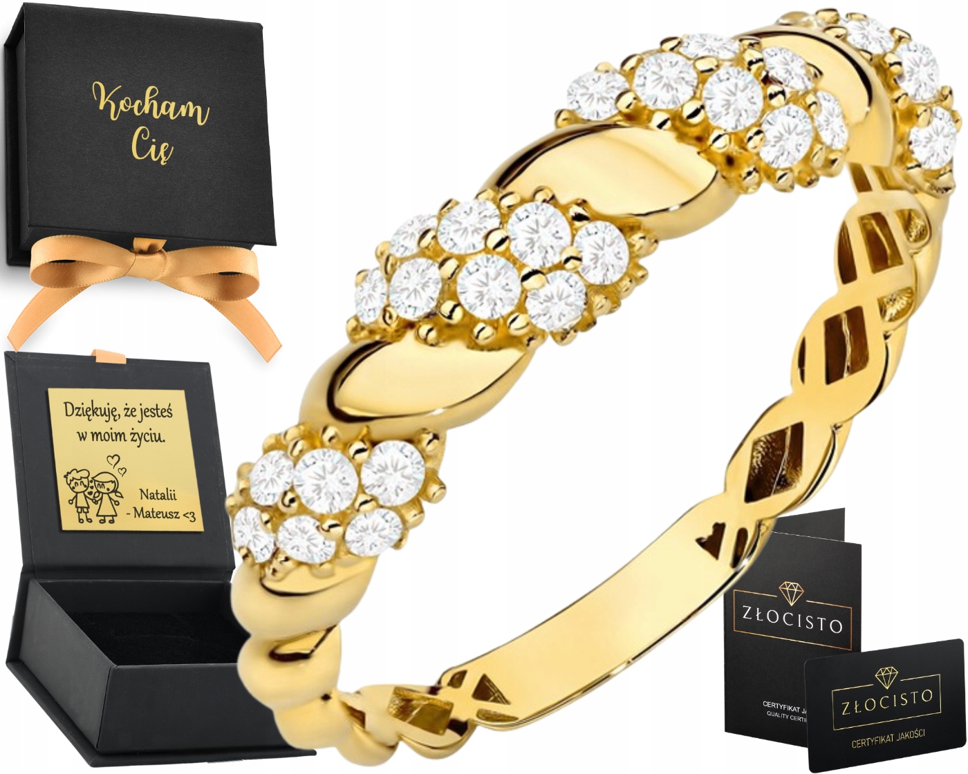 Zlatý Prstýnek střídavě zdobený zirkony s certifikátem