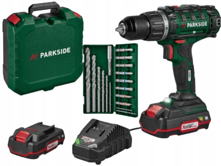 Wiertarko wkrętarka Parkside Zestaw z akumulatorem ładowarką bitami