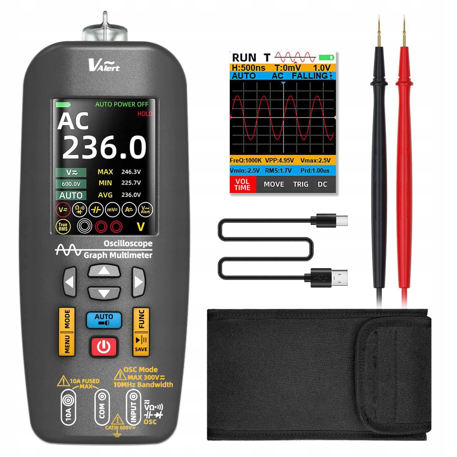 Bside digitální multimetr Trms 3v1 s osciloskopem 10MHz LCD Usb mini audio